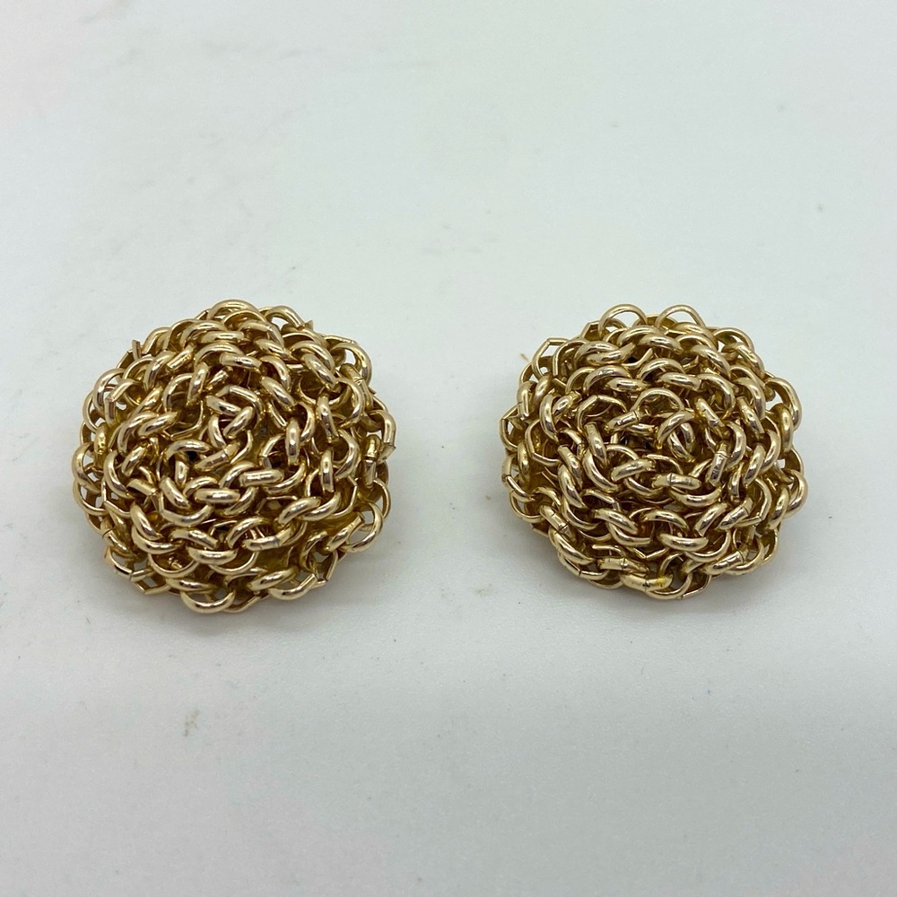 Vintage Gold Tone Woven Clip Style Earrings